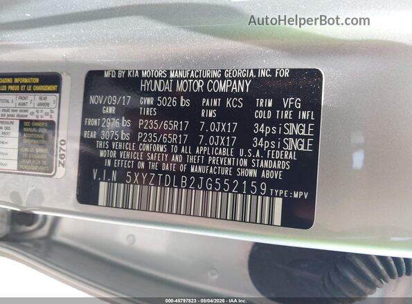 5XYZTDLB2JG552159 2018 HYUNDAI SANTA FE SPORT Silver Շարժիչի բաժամունքի տեսք
