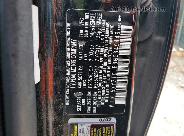 5XYZTDLB3GG349449 2016 HYUNDAI SANTA Black Vista de la etiqueta del VIN