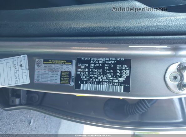 5XYZTDLB3HG432381 2017 HYUNDAI SANTA FE SPORT Серый Вид подкапотного пространства