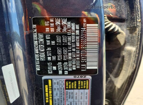 5XYZTDLB5GG353194 2016 HYUNDAI SANTA Gray Widok naklejki z numerem VIN