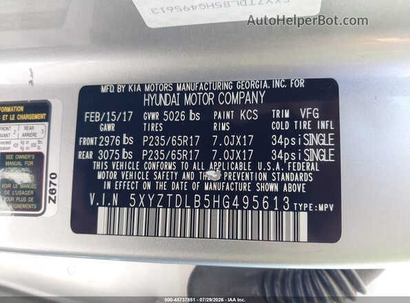 5XYZTDLB5HG495613 2017 HYUNDAI SANTA FE SPORT Серебряный Вид подкапотного пространства