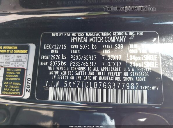 5XYZTDLB7GG377982 2016 HYUNDAI SANTA FE SPORT Черный Вид подкапотного пространства