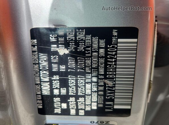 5XYZTDLB8HG442405 2017 HYUNDAI SANTA Gray Vista de la etiqueta del VIN