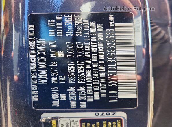 5XYZTDLB9GG323633 2016 HYUNDAI SANTA Gray Vista del compartimento del motor