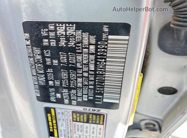 5XYZTDLBXHG413990 2017 HYUNDAI SANTA Silver Widok komory silnika
