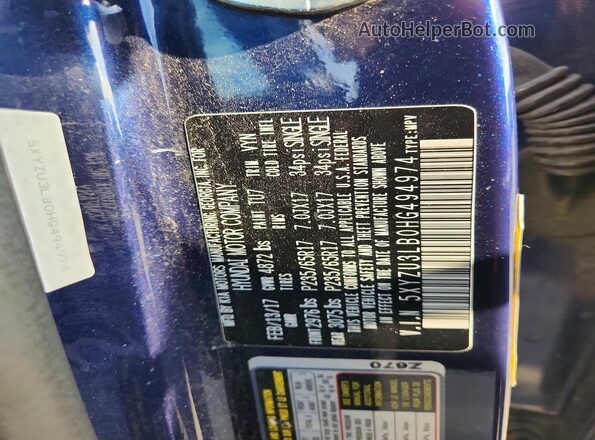 5XYZU3LB0HG494974 2017 HYUNDAI SANTA Blue Շարժիչի բաժամունքի տեսք