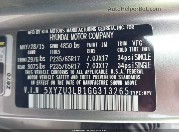 5XYZU3LB1GG313265 2016 HYUNDAI SANTA FE SPORT Gray Vista del compartimento del motor