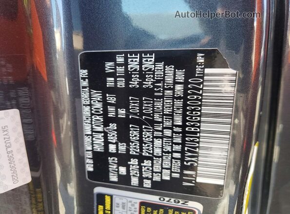 5XYZU3LB3GG309220 2016 HYUNDAI SANTA Gray Widok naklejki z numerem VIN