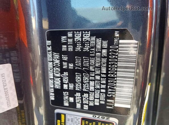 5XYZU3LB3GG309220 2016 HYUNDAI SANTA Gray Вид наклейки з VIN-кодом