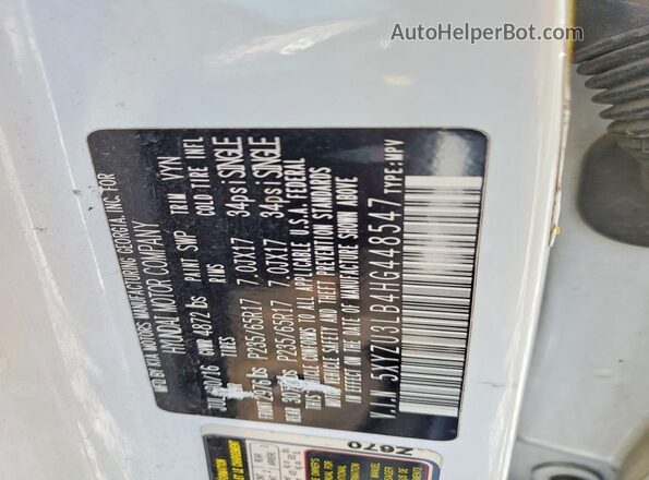 5XYZU3LB4HG448547 2017 HYUNDAI SANTA White VIN sticker view