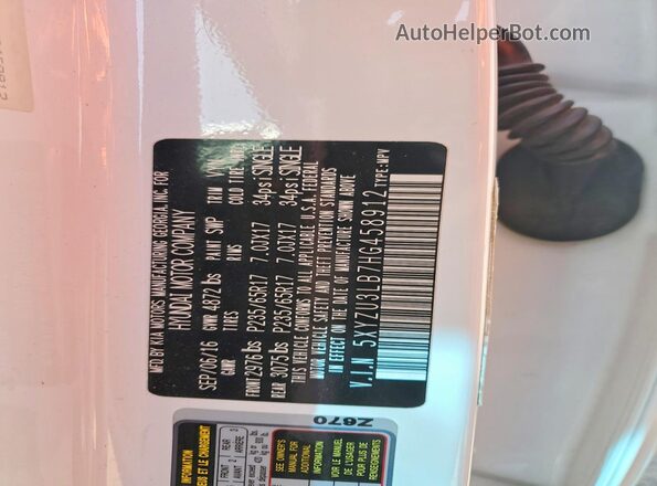 5XYZU3LB7HG458912 2017 HYUNDAI SANTA White VIN կոդի պիտակի տեսք