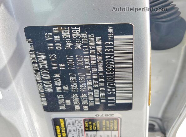 5XYZU3LB9GG331819 2016 HYUNDAI SANTA Silver Панорамний вид салону 360°