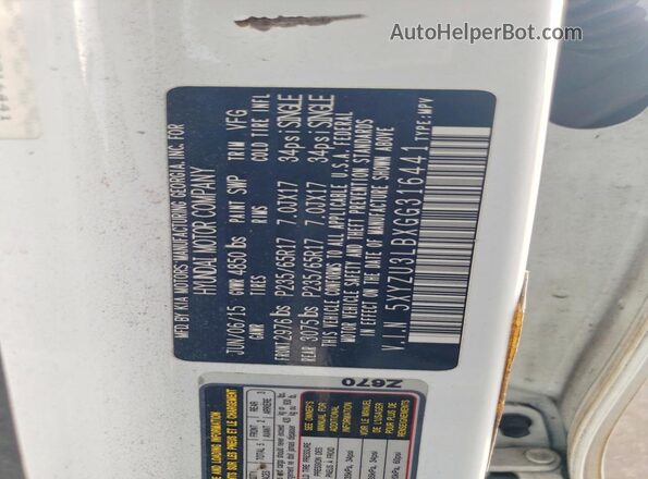 5XYZU3LBXGG316441 2016 HYUNDAI SANTA White Вид наклейки з VIN-кодом