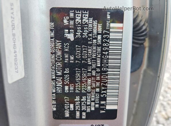 5XYZUDLB0HG498237 2017 HYUNDAI SANTA Silver Սալոնի 360 աստիճան տեսք