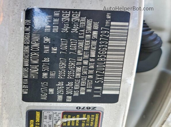 5XYZUDLB5GG337297 2016 HYUNDAI SANTA White Вид наклейки з VIN-кодом