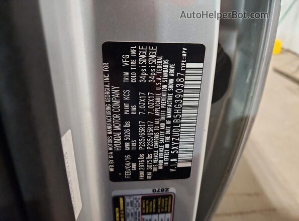 5XYZUDLB5HG390387 2017 HYUNDAI SANTA Серебряный Вид наклейки с VIN-кодом