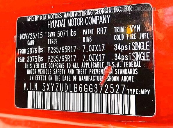 5XYZUDLB6GG372527 2016 HYUNDAI SANTA Orange Vista del compartimento del motor