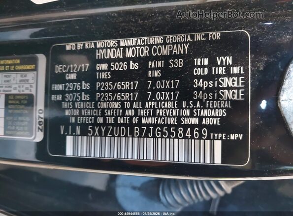 5XYZUDLB7JG558469 2018 HYUNDAI SANTA FE SPORT Black Вид підкапотного простору