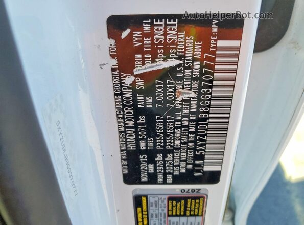 5XYZUDLB8GG370777 2016 HYUNDAI SANTA White Engine compartment view