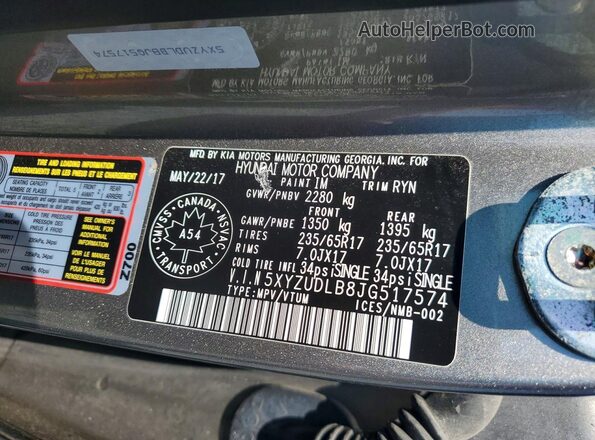 5XYZUDLB8JG517574 2018 HYUNDAI SANTA Gray Vista del compartimento del motor