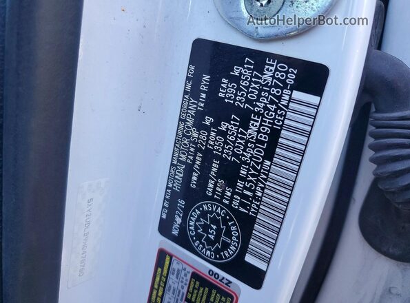 5XYZUDLB9HG478780 2017 HYUNDAI SANTA White VIN կոդի պիտակի տեսք