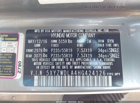 5XYZWDLA4HG424126 2017 HYUNDAI SANTA FE SPORT Silver Engine compartment view