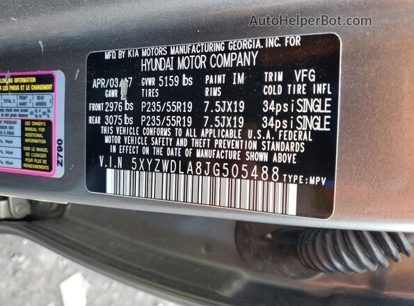 5XYZWDLA8JG505488 2018 HYUNDAI SANTA Gray Vista interior de 360 grados
