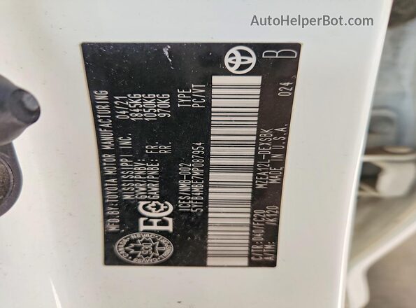 5YFB4MBE7MP087954 2021 TOYOTA COROLLA White Շարժիչի բաժամունքի տեսք