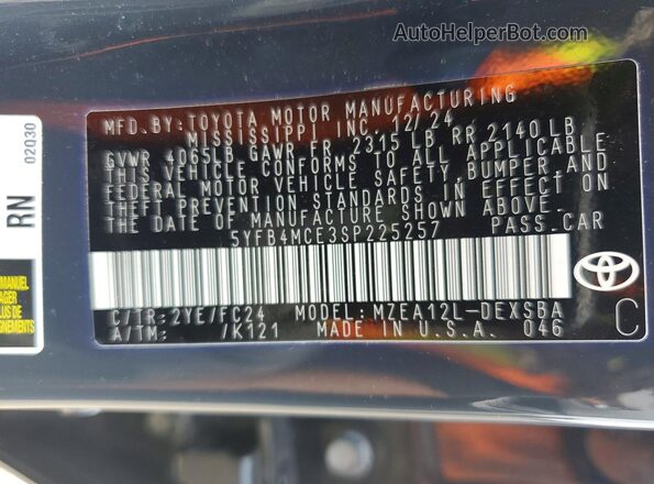 5YFB4MCE3SP225257 2025 TOYOTA COROLLA Black Widok komory silnika