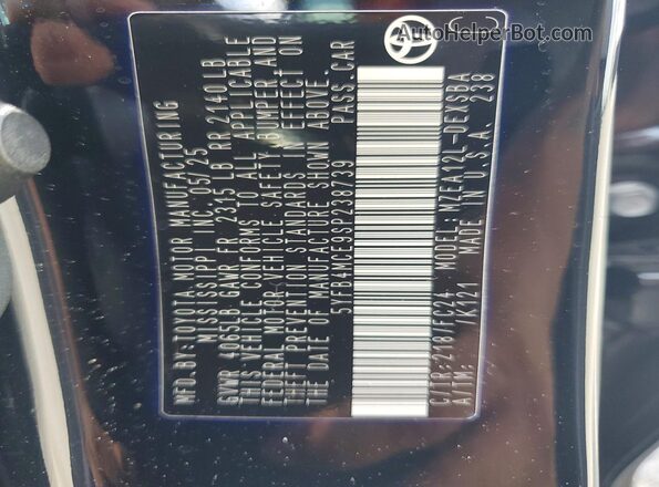 5YFB4MCE9SP238739 2025 TOYOTA COROLLA Black VIN sticker view