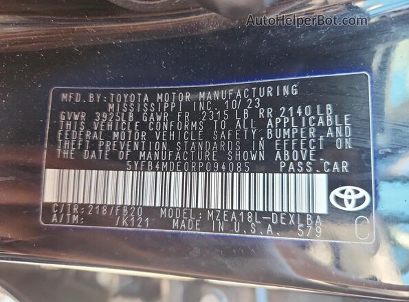 5YFB4MDE0RP094085 2024 TOYOTA COROLLA Black Вид підкапотного простору