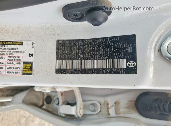 5YFB4MDE0SP258232 2025 TOYOTA COROLLA White Engine compartment view