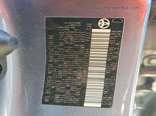 5YFB4MDE0SP310944 2025 TOYOTA COROLLA Blue Vista de la etiqueta del VIN