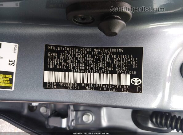 5YFB4MDE1SP318373 2025 TOYOTA COROLLA Серый Вид подкапотного пространства