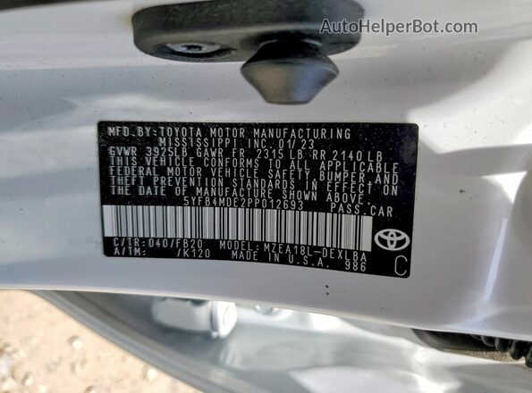 5YFB4MDE2PP012693 2023 TOYOTA COROLLA Белый Вид подкапотного пространства