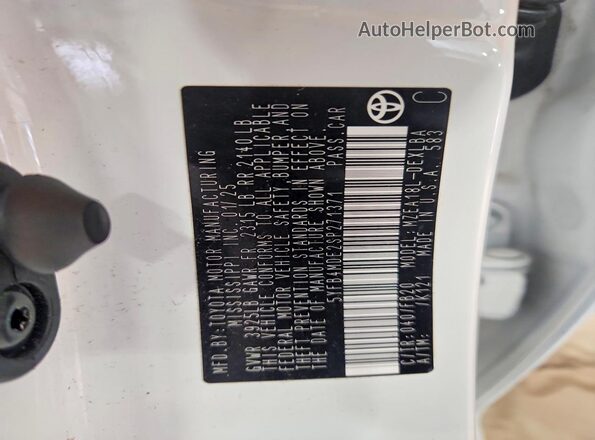5YFB4MDE2SP271371 2025 TOYOTA COROLLA White VIN կոդի պիտակի տեսք