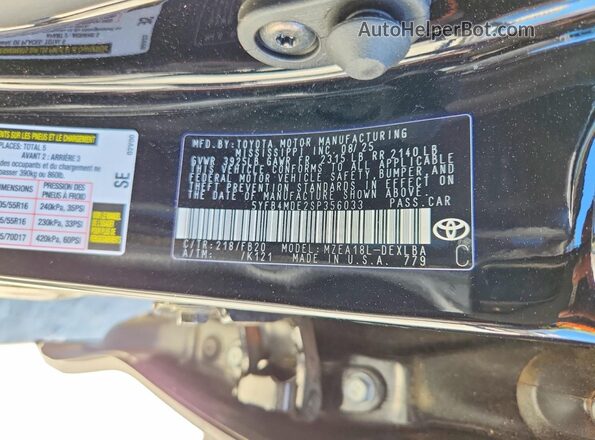 5YFB4MDE2SP356033 2025 TOYOTA COROLLA Black ძრავის განყოფილების ხედი