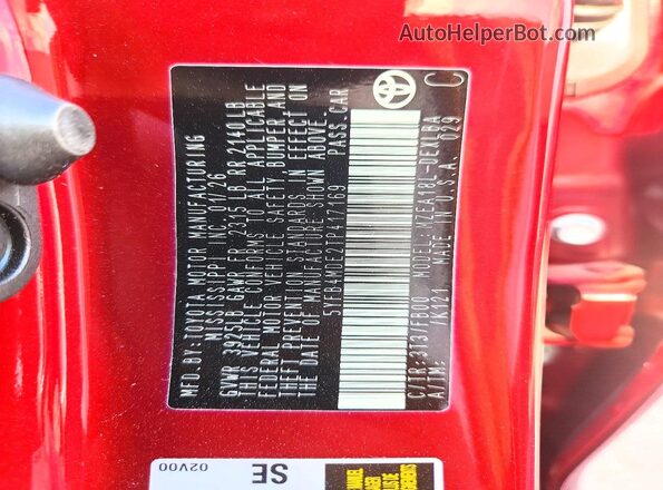 5YFB4MDE2TP417169 2026 TOYOTA COROLLA Red Vista del compartimento del motor