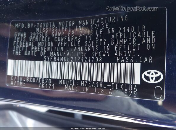 5YFB4MDE2TP424798 2026 TOYOTA COROLLA Dark Blue Widok komory silnika