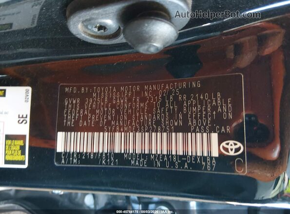 5YFB4MDE3SP278751 2025 TOYOTA COROLLA Black Widok komory silnika
