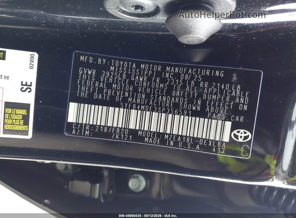 5YFB4MDE3SP356591 2025 TOYOTA COROLLA Black Vista del compartimento del motor