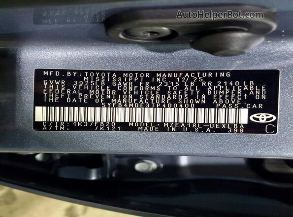 5YFB4MDE3TP400400 2026 TOYOTA COROLLA Gray Vista del compartimento del motor