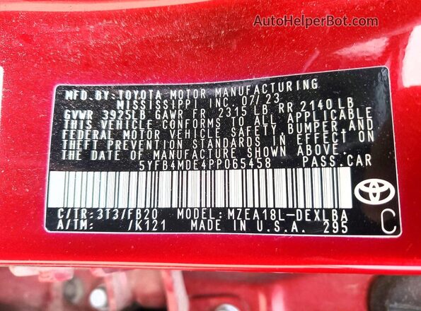 5YFB4MDE4PP065458 2023 TOYOTA COROLLA Burgundy Widok komory silnika