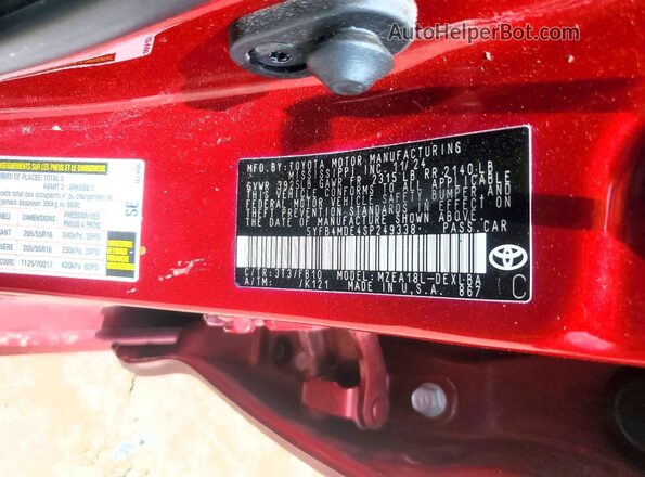 5YFB4MDE4SP249338 2025 TOYOTA COROLLA Red Engine compartment view