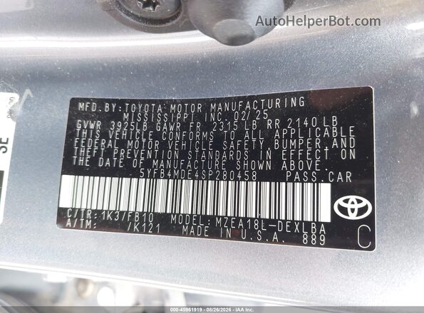 5YFB4MDE4SP280458 2025 TOYOTA COROLLA Blue Widok komory silnika