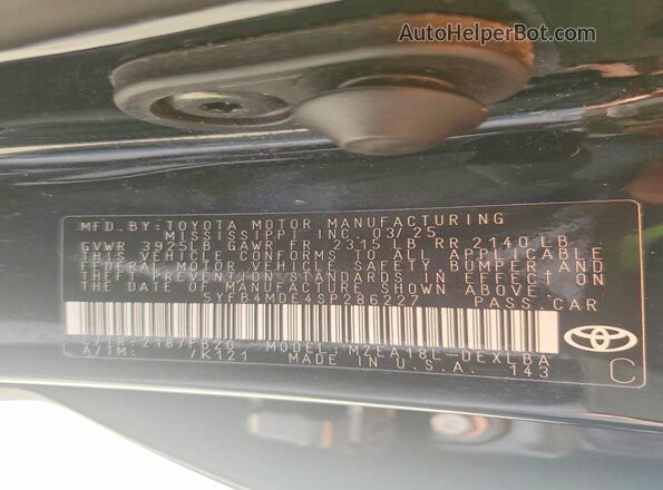 5YFB4MDE4SP286227 2025 TOYOTA COROLLA Black Vista de la etiqueta del VIN
