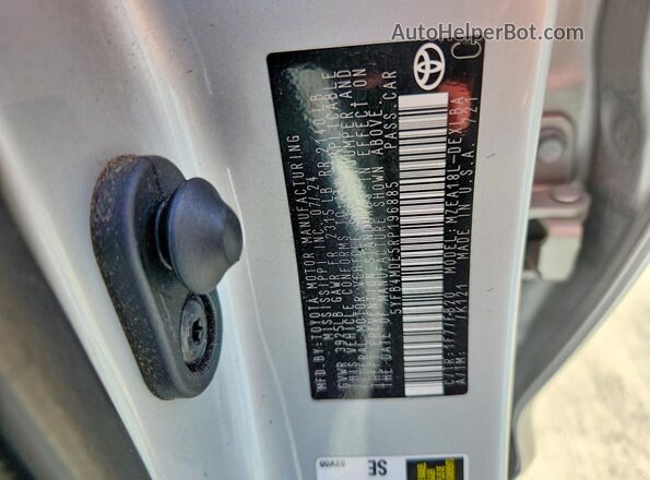 5YFB4MDE5RP196885 2024 TOYOTA COROLLA Silver Vista de la etiqueta del VIN