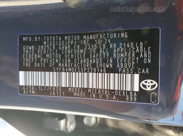 5YFB4MDE5SP229146 2025 TOYOTA COROLLA Gray Вид наклейки з VIN-кодом