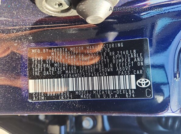 5YFB4MDE5TP456404 2026 TOYOTA COROLLA Blue Engine compartment view