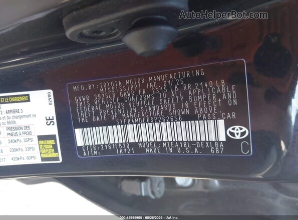 5YFB4MDE6SP262656 2025 TOYOTA COROLLA Black Engine compartment view